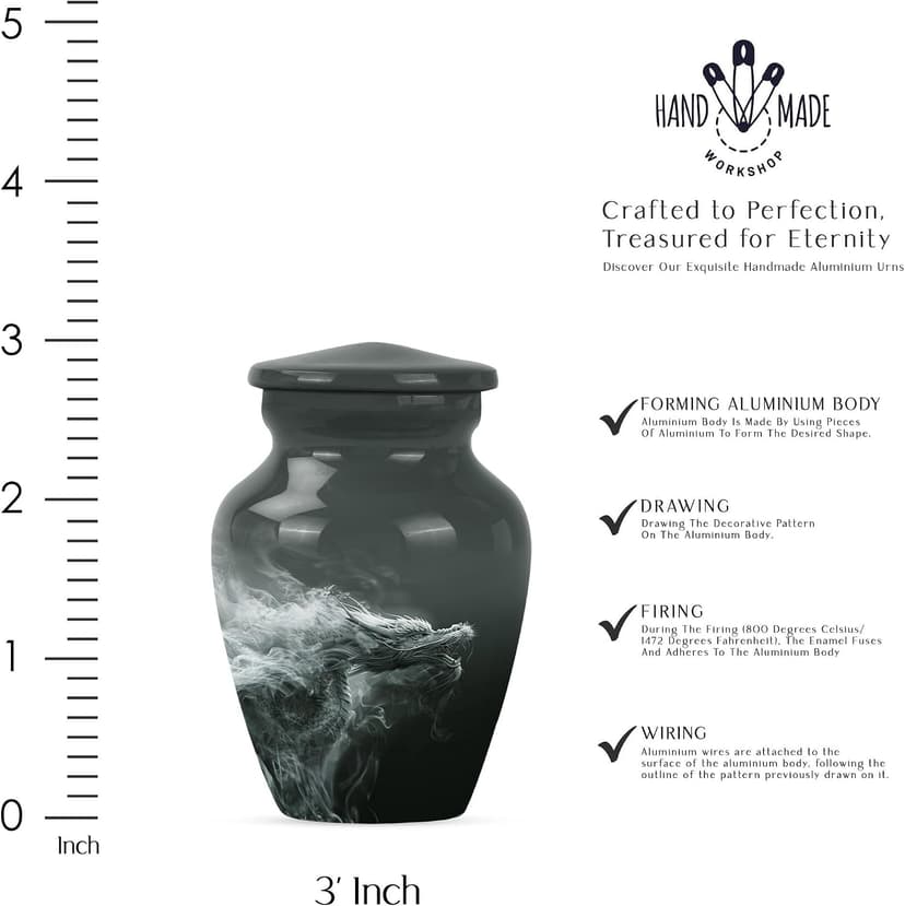 Dragon Urn, 3 Inch - Compact Urns for Human Ashes - Unique Urns - Burial Urns for Ashes - Artistic Urns - Small Decorative Urn - Memorial Urns for Grandparents - Pack of 1, Black B0D8BR9288