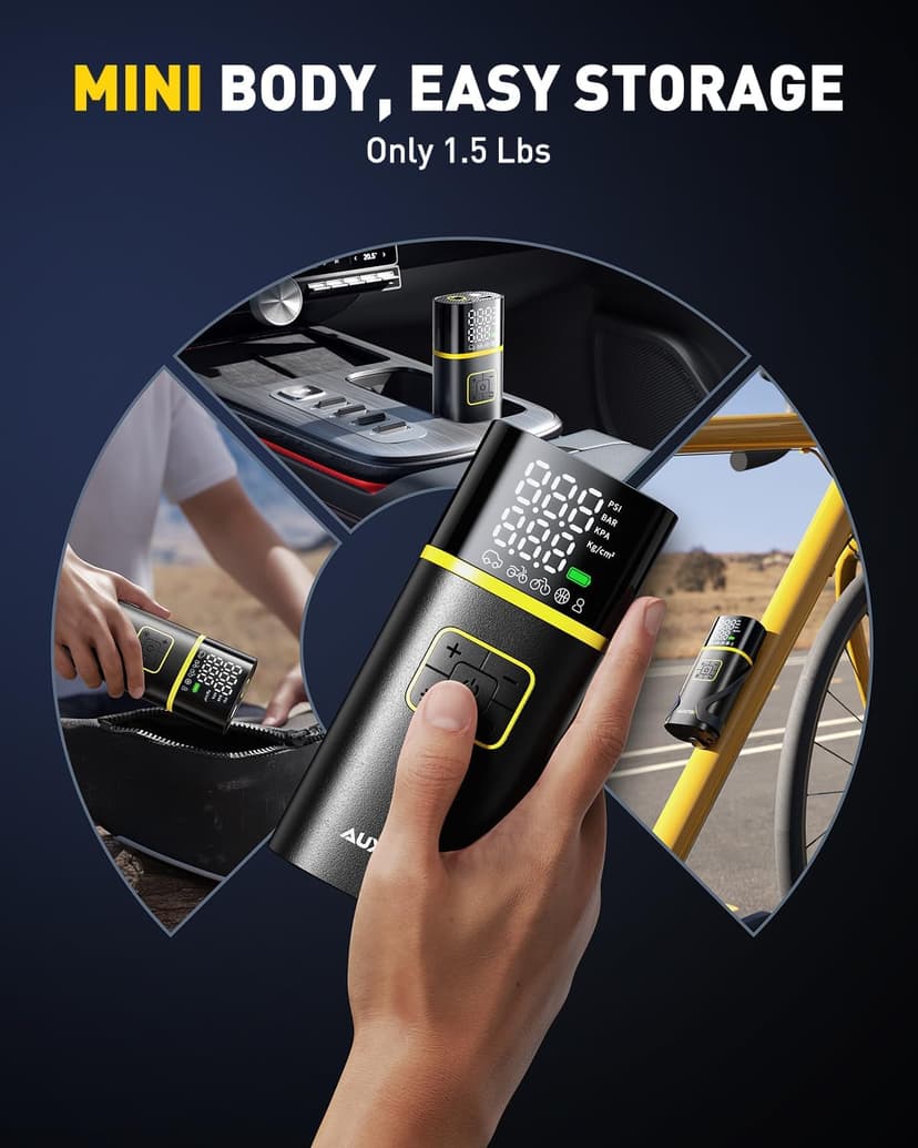 40L/min Tire Inflator for Car Tires, Bikes and Motorcycles, Auto Shut-off, Digital Display Pressure Gauge, LED Light AUXITO 150PSI Tire Inflator Portable Air Compressor, 5X Faster Air Pump B0DMNMCGMY