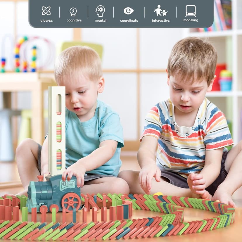 Domino Train Toys Kids Games - Automatic Stacking Creative Game 3+ Year Old - Stem Montessori Toy for Boys 4-6 - Summer Autistic Christmas Birthday Gifts 5 6 Toddler Ages 4-8