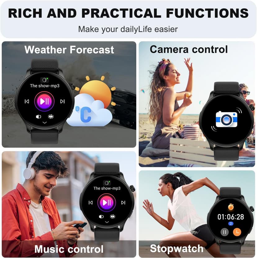Smart Watch for Men Women Fitness: Waterproof Make Answer Call Digital Mens Watches Running Pedometer Step Tracker Smartwatch Android Phone iPhone Samsung Compatible Sleep SpO2 Heart Rate Monitor