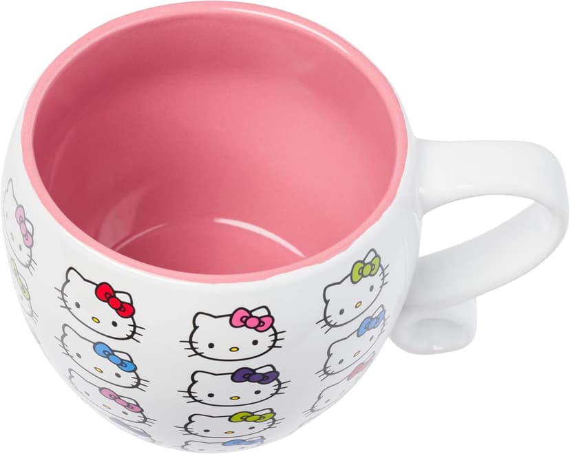 Silver Buffalo Sanrio Hello Kitty Faces and Bows Pattern Round Body Loop Handle Ceramic Mug, 15.9 Ounces