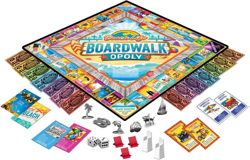 Beach Life Boardwalk Opoly - Premium Quality, Educational, and Fun Activity for Kids and Families - Great Gift Idea for Holidays, Birthdays, and Everyday Playtime – Classic Style Board Game