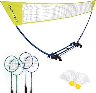 EastPoint Easy Setup Badminton Set - 5 ft Net, 4 Rackets, 2 Shuttlecocks - Quick Setup Net for Backyard Games - Steel Shaft Badminton Rackets for Family Games - Durable Shuttlecocks for Outdoor Sports