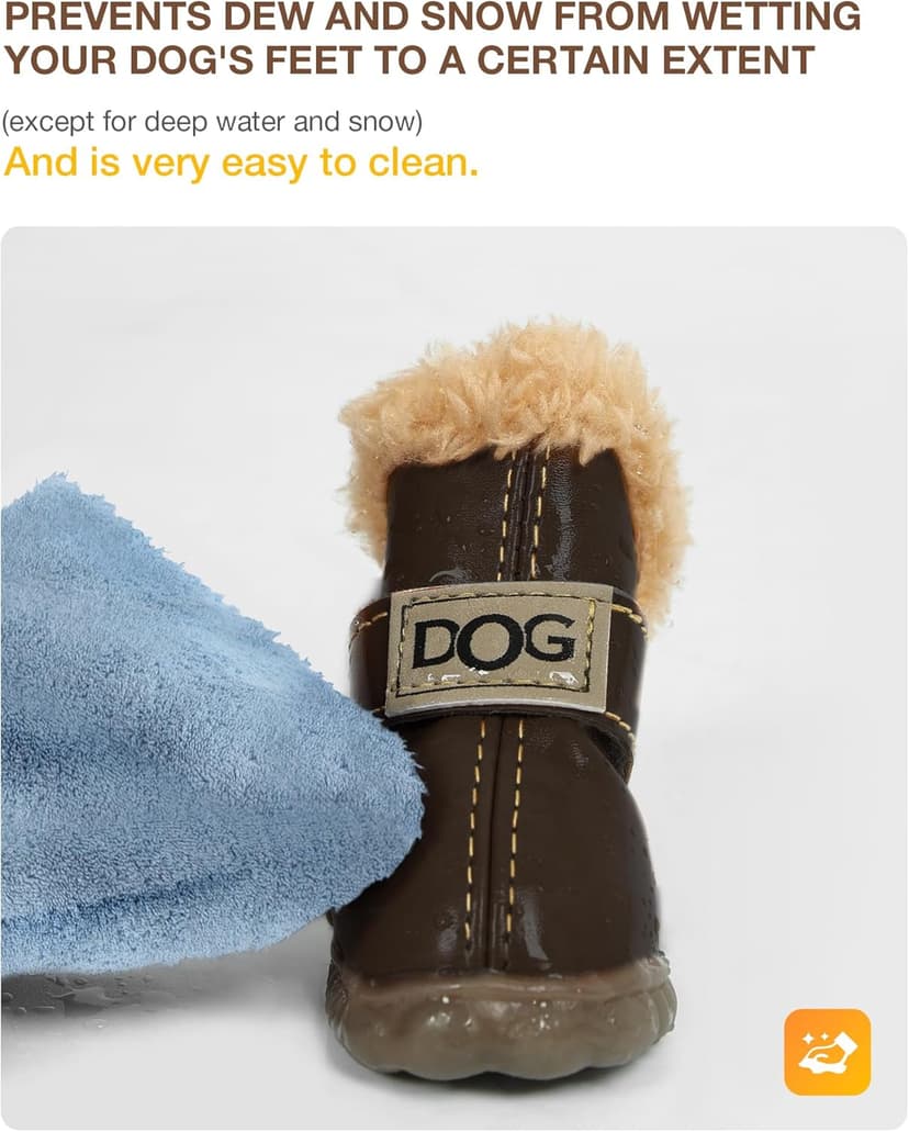 Winter Dog Boots & Paw Protectors: Outdoor Anti-Slip Dog Snow Shoes, Dog Booties Provide Warmth to Dogs Paws from Ice and Snow, Rubber Sole PU Leather Faux Fleece-Lined, Dark Brown Dog Shoes Size 7