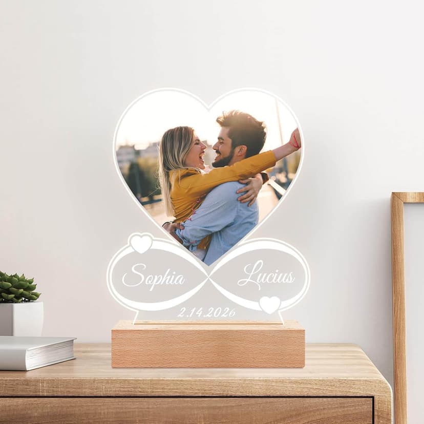 Custom Picture Frames with Photo, Personalized Photo Frame with Night Light, Customized Picture Frame, Personalized Anniversary Birthday Gifts for Women Men Her Him Girlfriend Boyfriend Couple