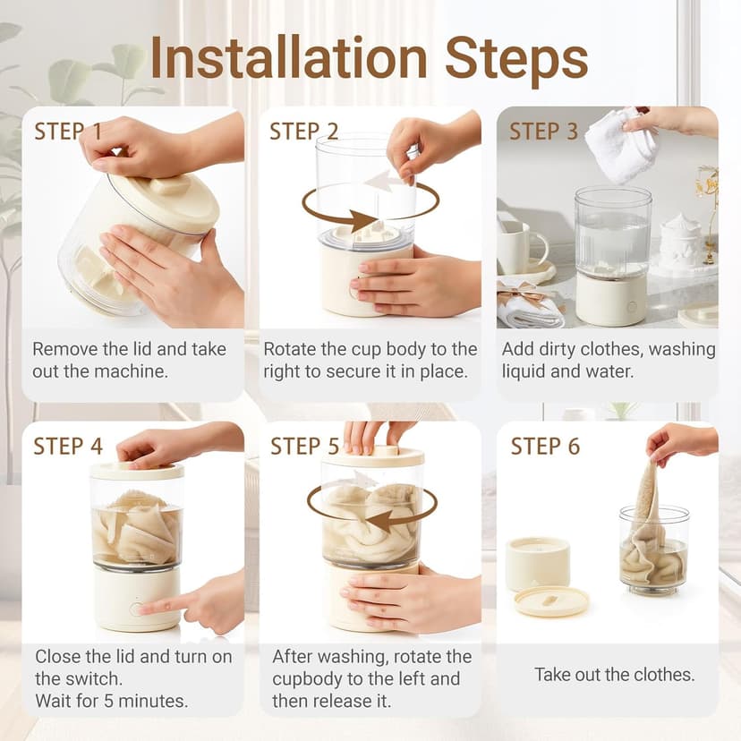 Lounsweer 1.6L Portable Washing Machine Mini Underwear Washer Rechargeable Cordless Foldable USB Charging for Underwear Baby Clothes for Travel Apartment RV