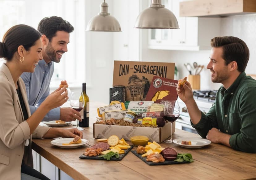 Dan the Sausageman Northwest Necessities Snack Gift Basket – Gourmet Meat & Cheese Summer Sausages, Mustard & Sweet Treats Set – 11-Items Holiday Box