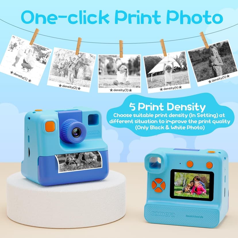 Kids Camera Instant Print, Christmas Birthday Gifts for Girl Boys 3-12 Years Old, FHD Selfie Digital Video Cameras Toddler 3 Rolls Print Paper & 32G Card (Blue) B0CSYC751H