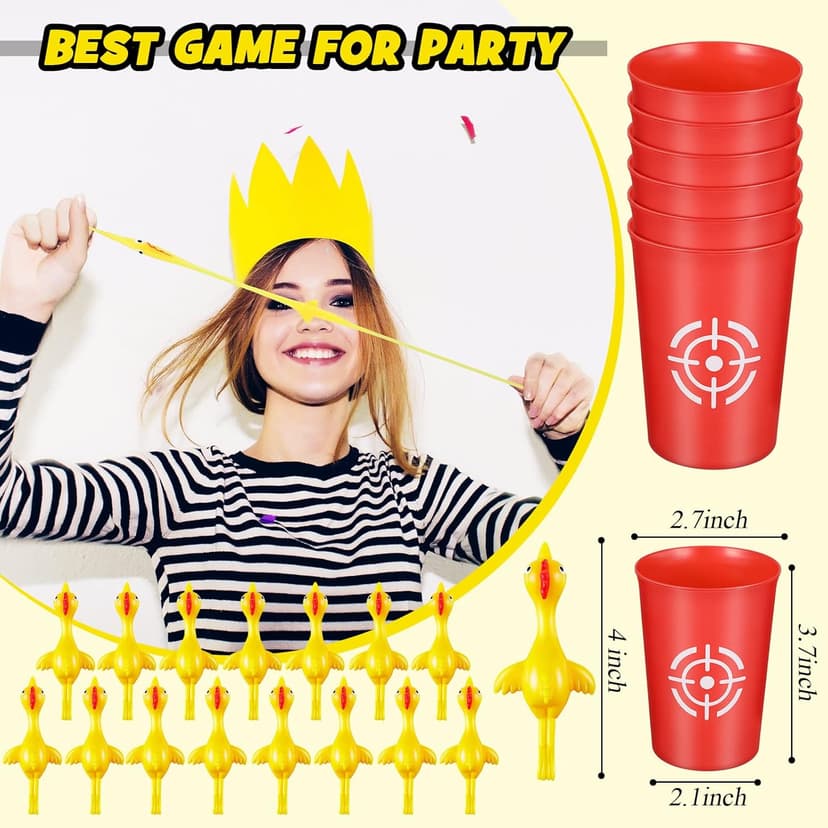 Chalyna 22 Pcs Flying Chicken Slingshot Rubber Finger Chicken Slingshot Include 16 Rubber Finger Toys 6 Dart Cups Funny Christmas Stuffers Novelty Gifts for Birthday Christmas Easter Party Favor