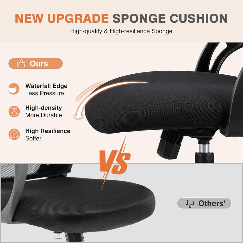 Sweetcrispy Home Office Managerial Executive Chair, High-Back Mesh with Adjustable Headrest, Flip-up Armrest Comfortable Lumbar Support, Comfy Arms for Bedroom,Study,Student