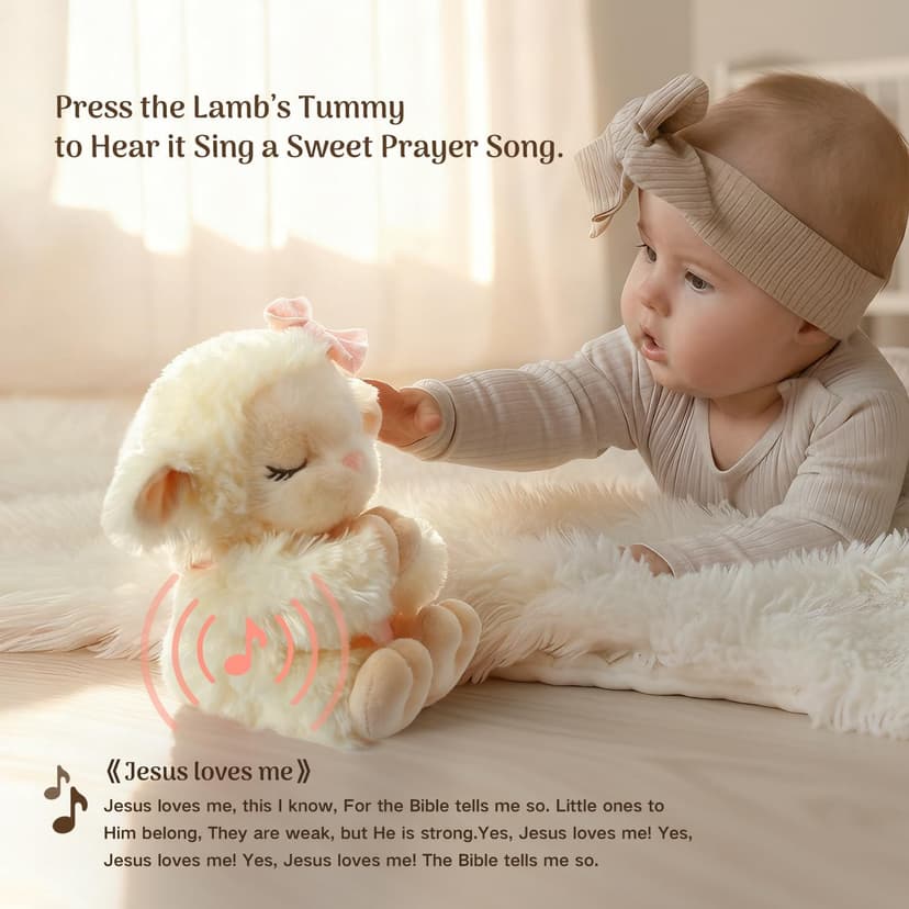 Baptism Gifts for Girl, Catholic Christening, Baby Dedication & Baptismal Gift Set for Baby Girls & Kids - with 9" Musical Praying Lamb Plush Toy & God's Little Blessing Book in Keepsake Box