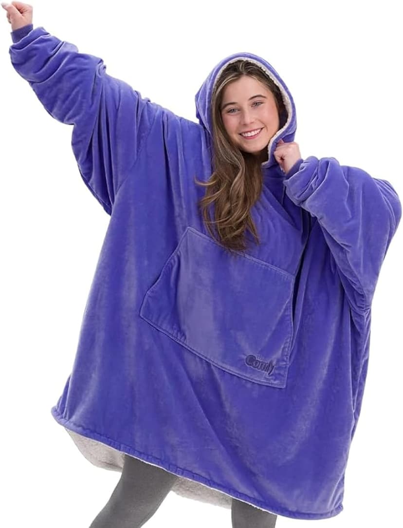 THE COMFY Original | Sherpa Lined Microfiber Fleece Wearable Blanket, Oversized Design with Hood and Pocket from Shark Tank