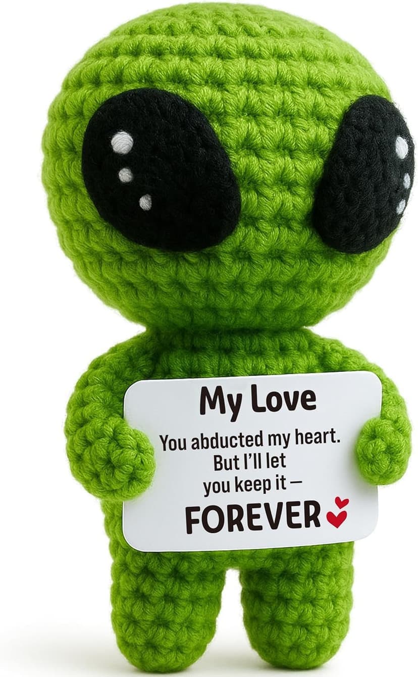 MAMAGIFTREE Romantic Alien Gift for Girlfriend Boyfriend – Handmade Crochet Love Keepsake with “You Abducted My Heart” Message Card – Cute Valentines Day for Her Him Wife Husband B0FM8BPWTP