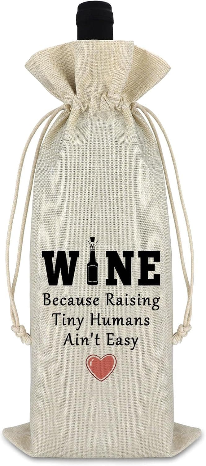 Thank You Gift for Mother Women Wine Bag Wine Gift Bag Mother's Day Appreciation Gift for Mom To Be New Mommy Birthday Thanksgiving Christmas Gift for Her Godmother Mother in Law Burlap Wine Wrap Bag
