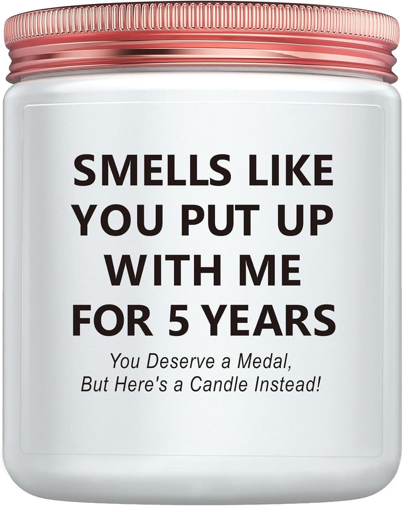 Funny 5th Wedding Gift for Women Men Anniversary, 5 Year Anniversary Wood Themed Gifts for Her Him Wife Husband Girlfriend Boyfriend Presents for Couple Candle