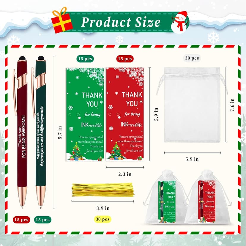 CZWZ 30 Pack Christmas Employee Appreciation Gifts Set, Thank You Pens with Appreciation Cards, Inspirational Ballpoint Pens for Staff Recognition Coworkers Teachers Christmas Thank You Gifts