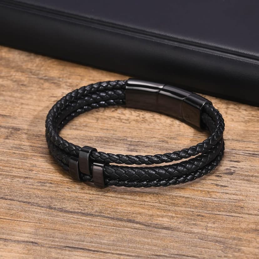 VNOX Fathers Day Gift for Dad Personalized Name Bracelet for Men Braided Leather Bracelets with Names Custom Beads Dad Bracelet for Husband Father,Personalized Gifts from Daughter Wife Son Kids B0CNGWVGGH