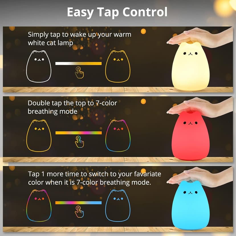 GoLine Cat Lamp, Cute Kitty Night Light, Gifts for Women Teen Girls Baby, Night Lights for Kids Bedroom, Cute Christmas Kitty Silicone Nightlights for Children Toddler.