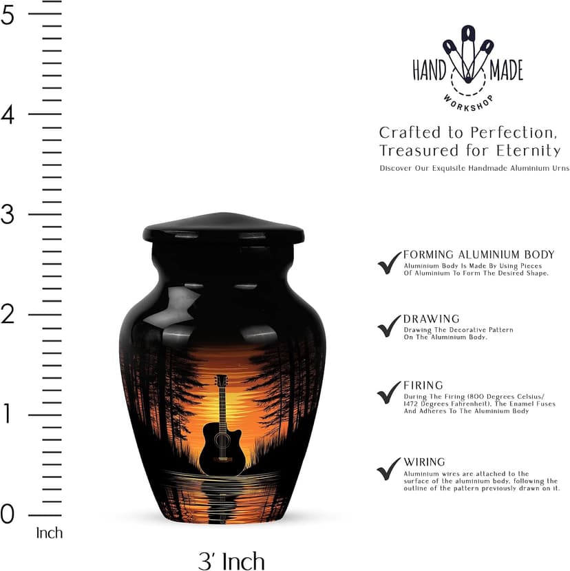 Guitar Urns for Human Ashes - Music Lover Cremation Keepsake Urns for Human Ashes Male & Female - Musical Instrument Burial Urn for Women & Men - Memorial Gift for Father - Small - 3 Inch B0H75NTJX2