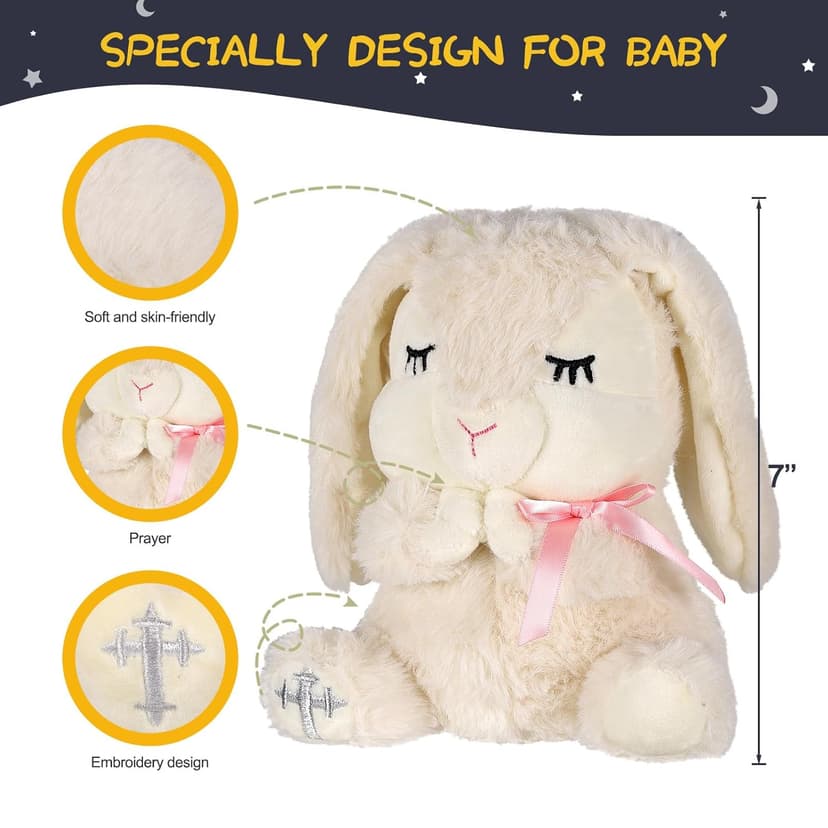 Baptism Gifts for Girls, Baby Dedication Gift, Christening Gifts for Baby Girls, Baptism Gifts Set Include 7'' Plush Bunny and Let's Pray Book in Keepsake Box.