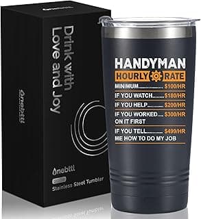 Onebttl Funny Handyman gifts for Men, Handyman Gifts Idea, 20 oz Insulated Stainless Steel Tumbler, Hourly Rate Travel Mug