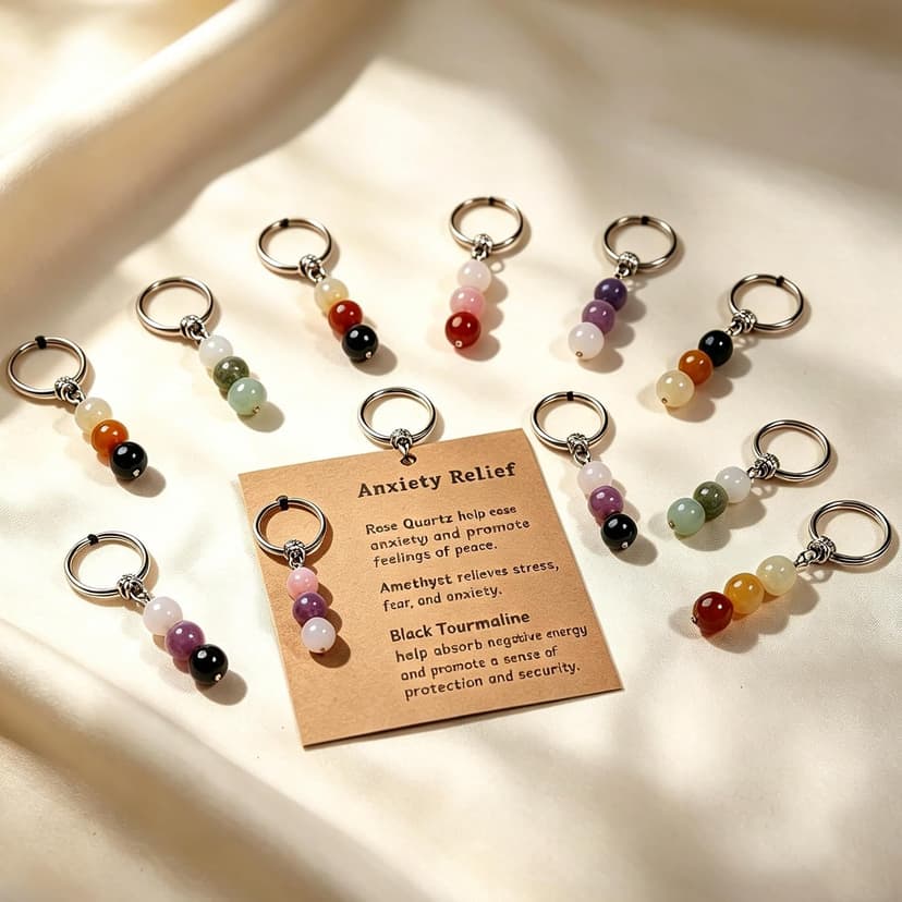 Natural Crystals Keychain Gift for New Beginnings, Small Healing Stones Keychain for Anxiety Relief. Healing Crystals
