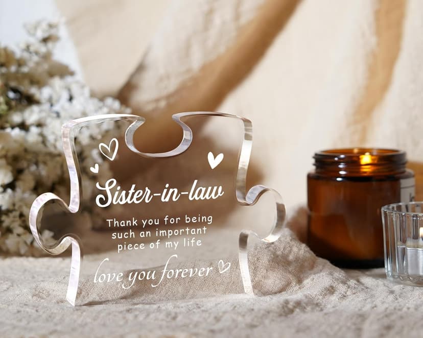 Sister in Law Gifts, Best Gifts for Sister in Law - 4.9 x 3.7 inch Engraved Acrylic Block, Christmas Mothers Day Wedding Gifts for Sister in Law, Sister in Law Birthday Gifts Ideas