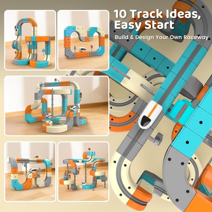 Electric Train Set 3D Flexible Race Track for Kids 3 4 5 6 7 8 Years Old, 124 Pcs Gravity-Defying Rail Building Toys with Motorized Car, STEM Learning Toy Gift for Toddlers Birthday