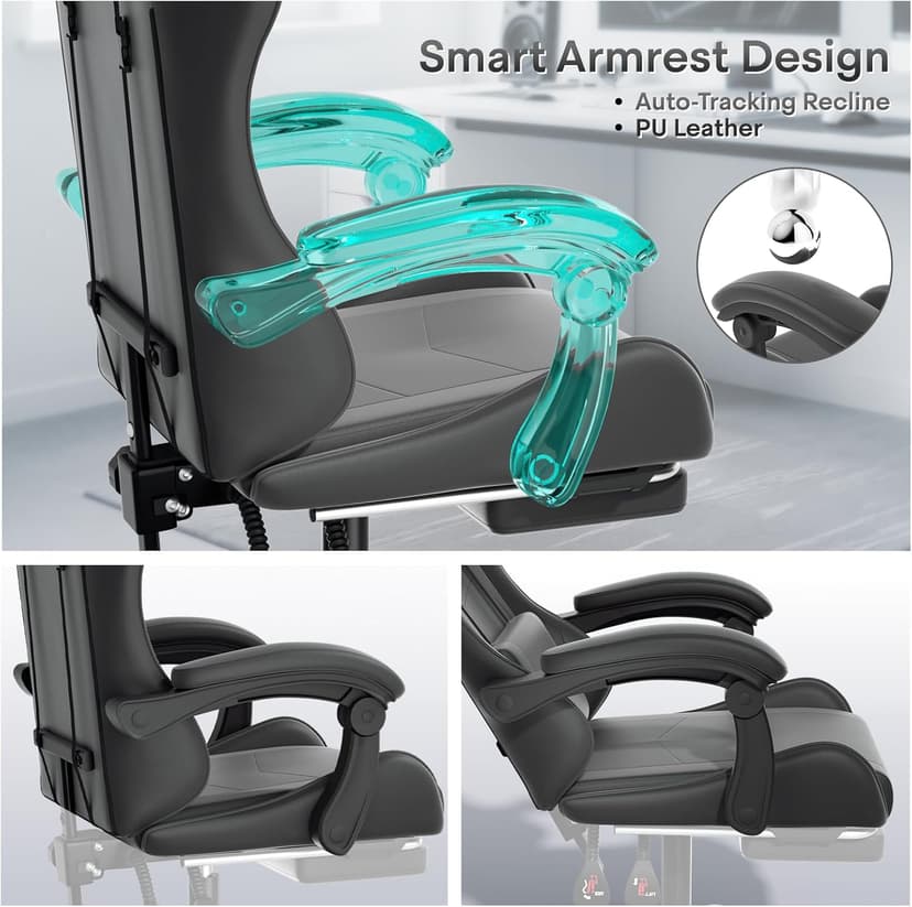 Athena Collection Gaming Chair, Ergonomic Gaming Chair with Footrest & Headrest Lumbar Support, Height Adjustable Swivel Computer Chair Office Chair Adults(Carbon Fiber Black)