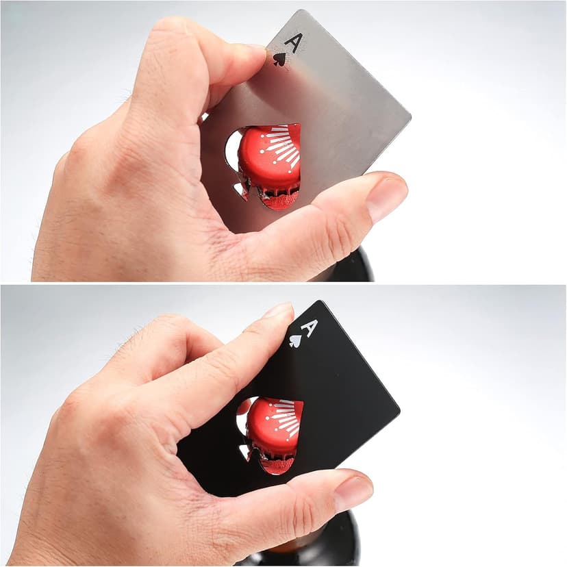 HexinYigjly10Pcs Ace of Spades Bottle Openers, Poker Card Bottle Openers, Stainless Steel Portable Metal Credit Card Beer Bottle Can Cap Openers for Wallet Pocket Wedding Birthday Party-Silver/Black