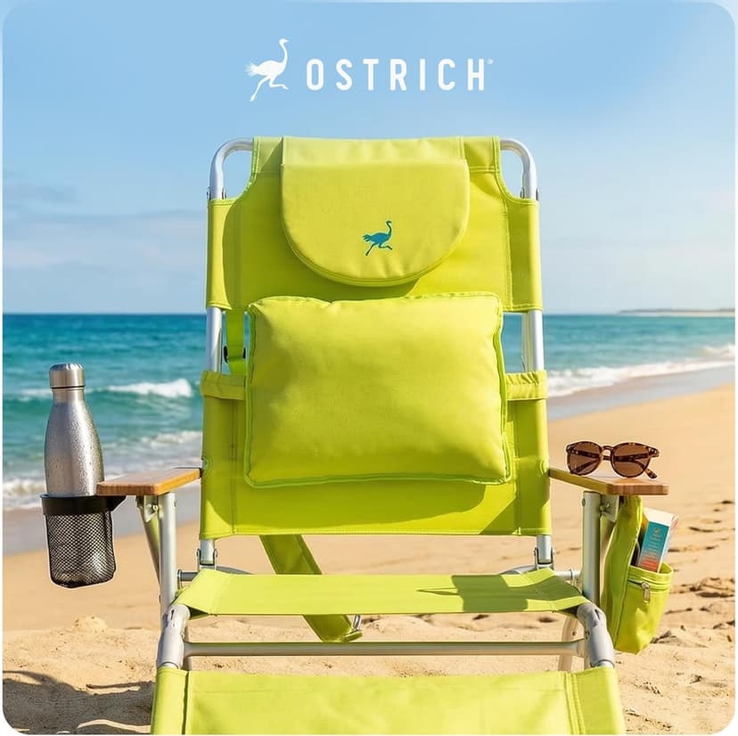 Ostrich the Deluxe 3N1 Lightweight Lawn Beach Reclining Lounge Chair with Footrest, Outdoor Furniture for Patio, Balcony, Backyard, or Porch, Lime