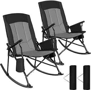 Romswi 2 Pack High Back Portable Rocking Chair with Hard Armrests, Oversized Folding Rocker Camping Chairs for Outdoor, Heavy Duty 400 lbs Patio Lawn Chairs