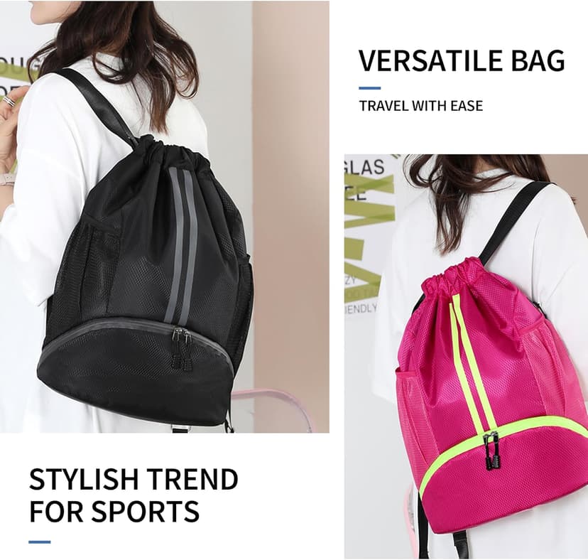 JELUTAR Drawstring Backpack Gym Bag with Shoes Compartment for Soccer, Basketball, Swim, Water-Resistant String Backpack Beach Cinch for Women Men