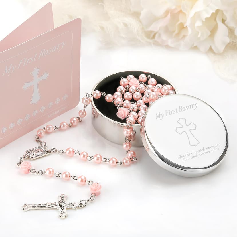 Baptism Gifts for Girl - My First Rosary with Silver-Plated Keepsake Box, Catholic Christening Gift Set, Pink Rosary for Kids, Baptism, First Communion & Baby Dedication Gifts for Girls from Godparent