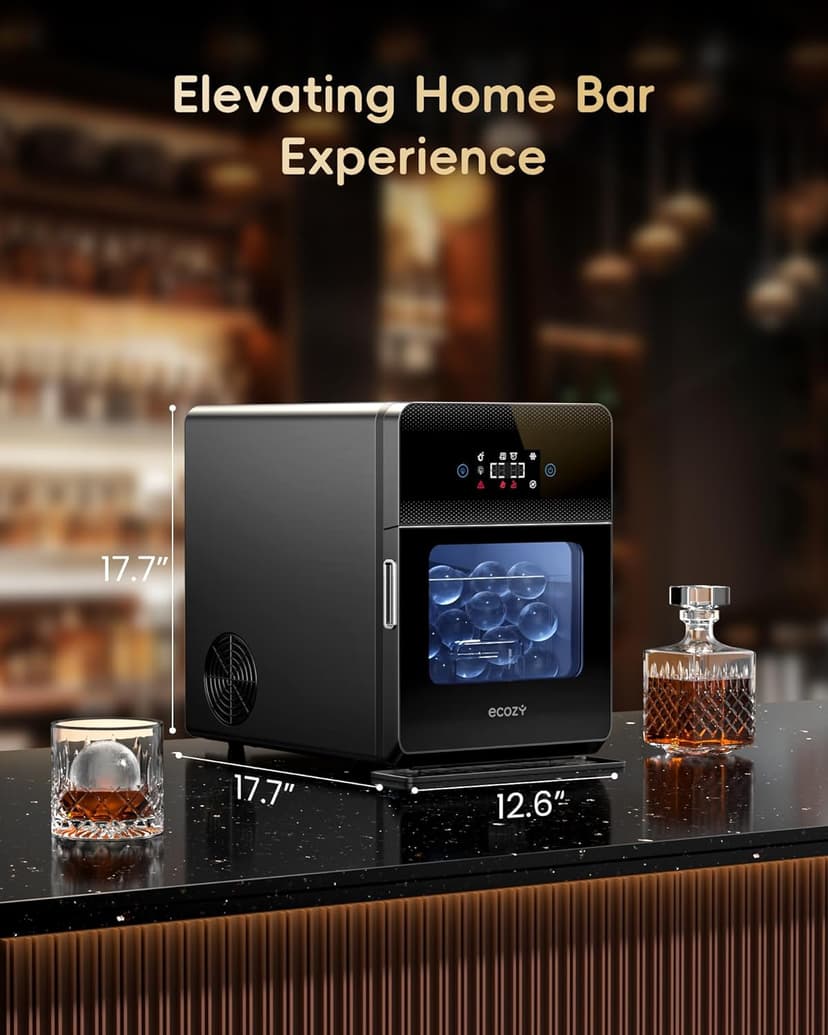 ecozy 2" Ice Ball Maker Countertop,Clear Sphere Ice Maker Machine with CrystalFlux Technology, 4 pcs in 40 Mins, 144 pcs/Day, Enhanced Insulation, Auto Water Supply, Self-Cleaning for Whiskey