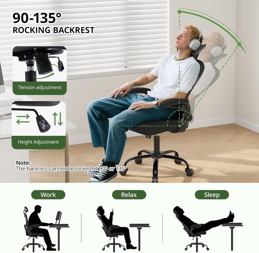 Office Chair Ergonomic Desk Chair, 330LBS Capacity, High Back Computer Chair with Lumbar Support, Flip-up Armrests Swivel Task Chairs for Long Hours Work