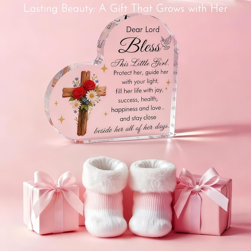 Baby Girl Baptism Gifts, Christmas First Communion Catholic Confirmation Gifts for Newborn BabyGirl, Acrylic Plaque Christian Christening Dedication Baptismal Gift for Teenage, Little Girl
