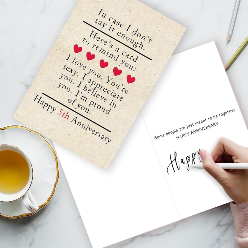 5 Year Anniversary Card Gifts for Him Her,Happy 5th Anniversary Card for Woman Men,Wood Anniversary Cards Gifts for Husband Wife,5th Wedding Anniversary Cards