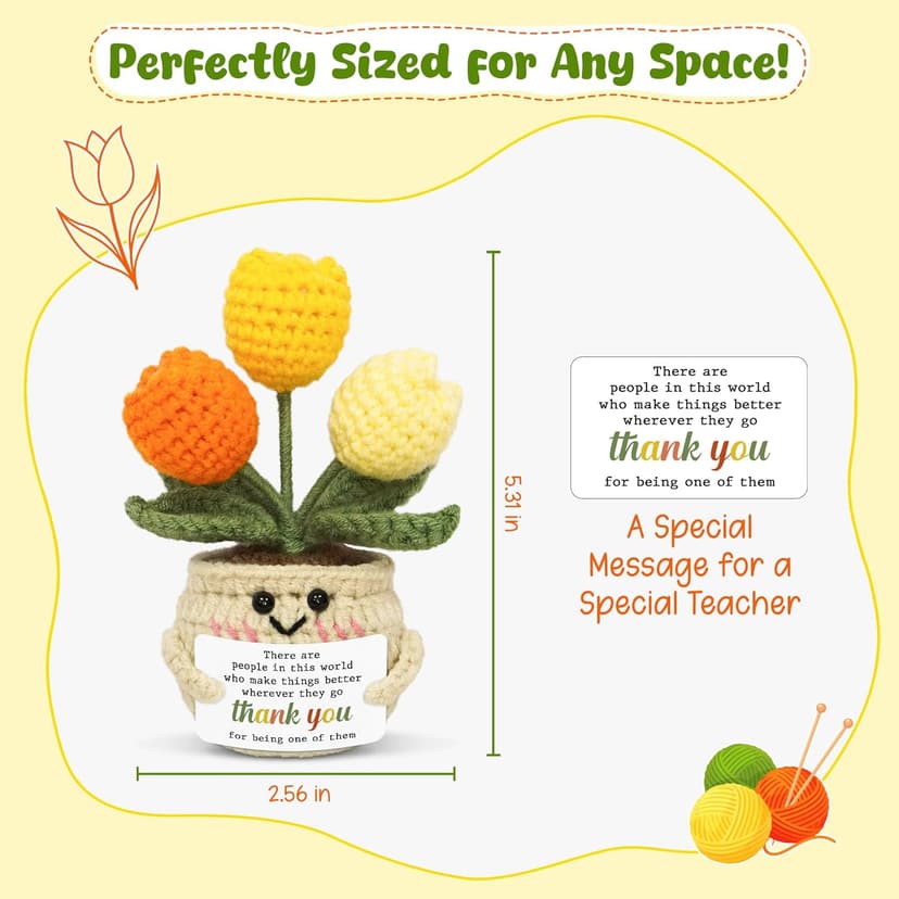 OASSIE Thank You Gifts for Women - Mini Handmade Positive Tulip Flowers Crochet with Message Card - Christmas Birthday Farewell Employee Appreciation Gifts for Coworkers, Emotional Support Crochet