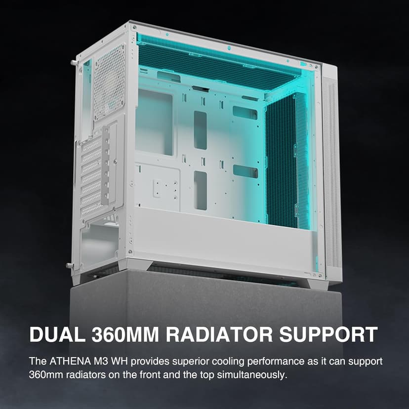 GAMDIAS White ATX Mid Tower Computer Case Tempered Glass, Gaming PC Case Support Dual 360mm AIO/Radiator, 7x120mm Case Fans (4X 120mm Built-in), 420mm GPU/VGA, USB3.0X 2, Type C x1, 170mm CPU Cooler
