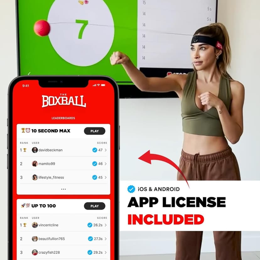 Boxbollen® Boxing Reflex Ball - Celebrity-Endorsed Home Workout Game - App-Connected Punch Counter - Hand Eye Coordination Training Ball - Christmas Gift for Boxers, All Ages - Stocking Stuffer