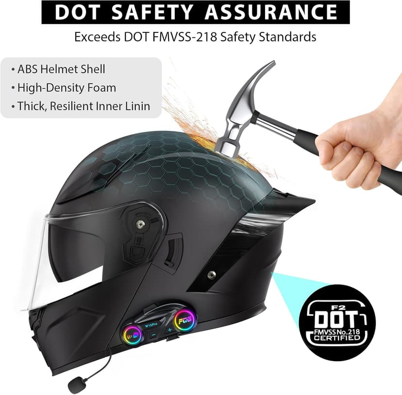 Bluetooth Motorcycle Helmet, Full Face Flip Up Modular Motorcycle Helmet with Bluetooth intercom headsets, DOT Approved Dual Visor Helmets