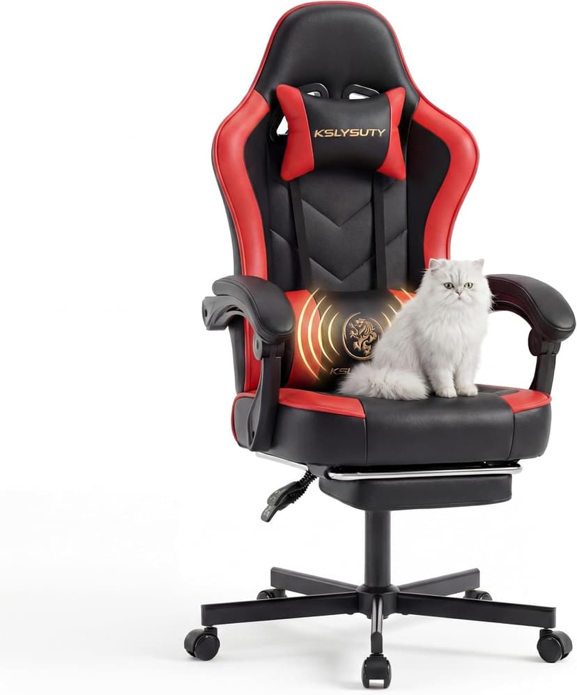 Desk Computer Gaming Chair - High Back Ergonomic Office Chair with Footrest and Lumbar Support, Swivel Comfy Home Gamer Video Game Chairs with Pocket Spring Cushion for Adults (Red Leather)