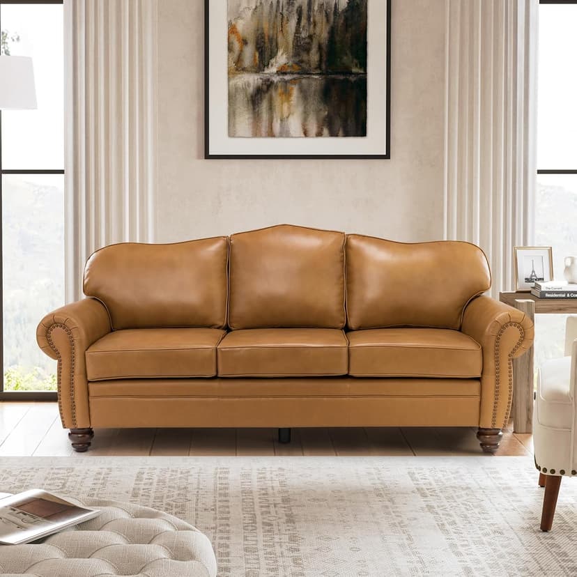 The support you need Classic 3-Seater Sofa with Premium Leather Upholstery, Stylish & Comfortable Sofa for Living Room or Office, Easy to Maintain & Long-Lasting Camel