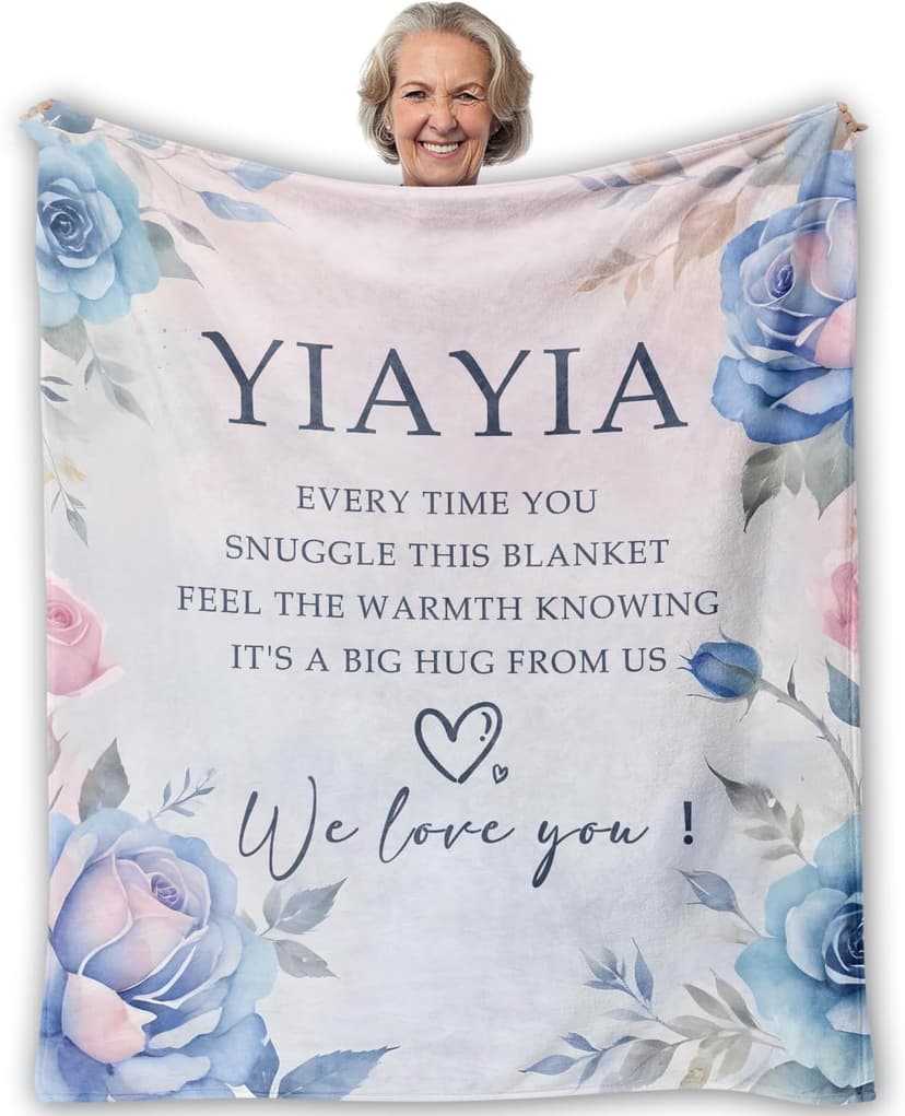 Floral Yiayia Grandma Blanket, Grandma Gifts from Grandkids for Birthday Christmas, Yiayia We Love You Throw Blankets for Sofa Couch Bedroom Living Room Home Decor, 50x60 Inches B0FPNT6XD9