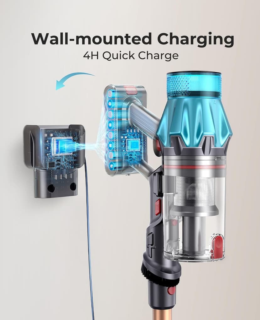 Cordless Vacuum Cleaner 600W/50Kpa, Stick Vacuum Cleaners 65 Mins Max Runtime with Charging Dock, Self-Standing Handheld Vacuum with Touch Display, 6-in-1 Vacuum Cleaner for Carpet/Hard Floor/Pet Hair