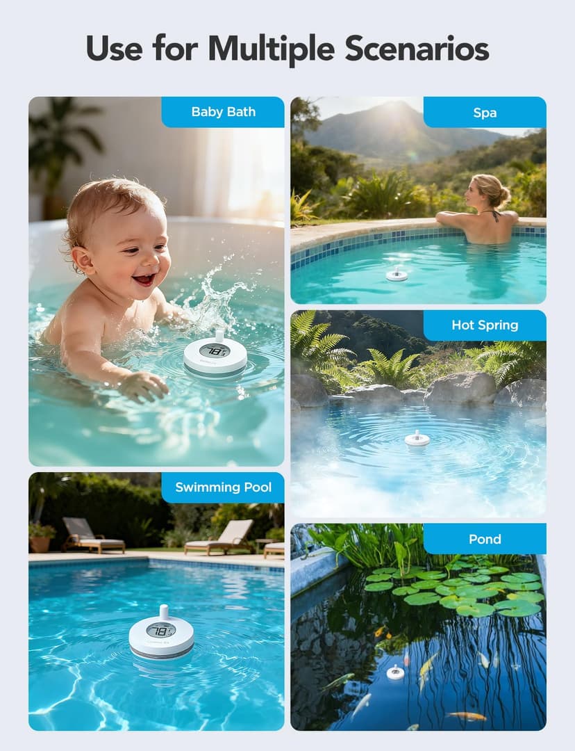 GoveeLife Smart Pool Thermometer Wireless App Easy Read, WiFi Digital Pool Thermometer Floating with IPX7 Waterproof, Notification Alert, Water Temperature Monitor for Hot Tub, Bath, Swimming, Pond