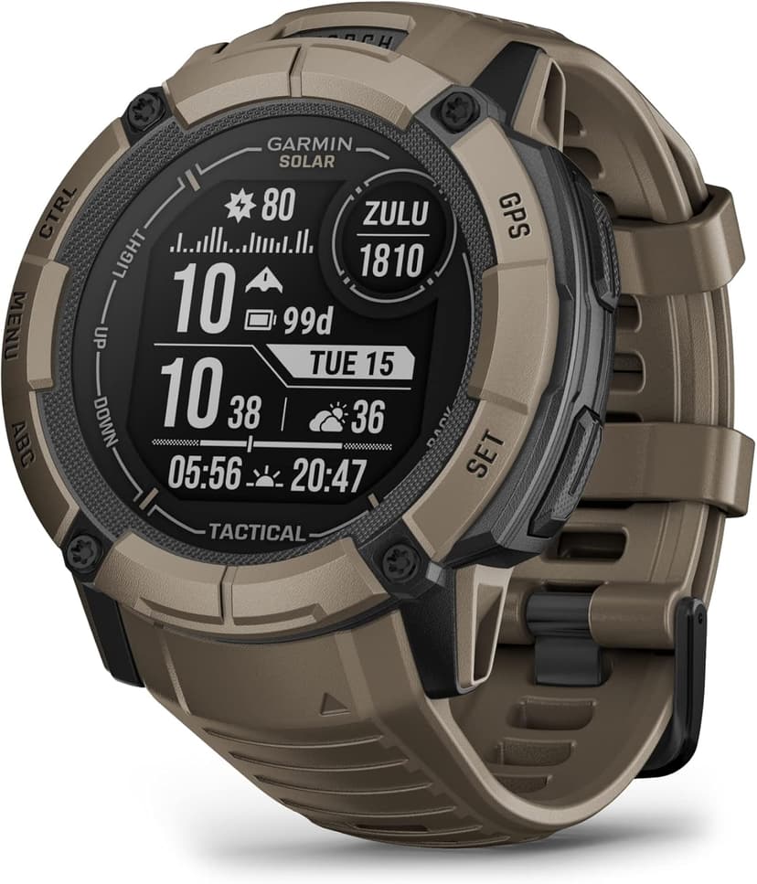 Garmin Instinct 2X Solar - Tactical Edition, Rugged GPS Smartwatch, Built-in Flashlight, Ballistics Calculator, Solar Charging Capability, Coyote Tan