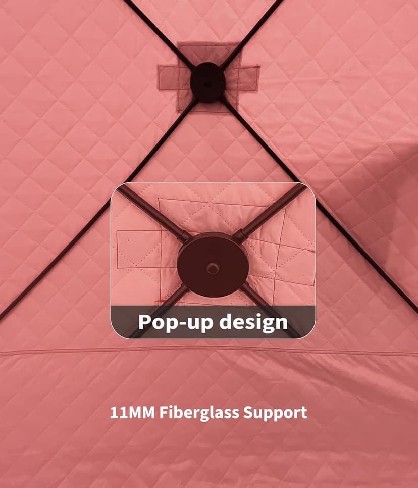 Pop Up Ice Fishing Tent Insulated Ice Fishing Shelter Portable Hub-Style Shelter Shanty Windproof and Warm, Multiple Sizes for 6-8 Person, Red, 6x11.7x6.6 Ft
