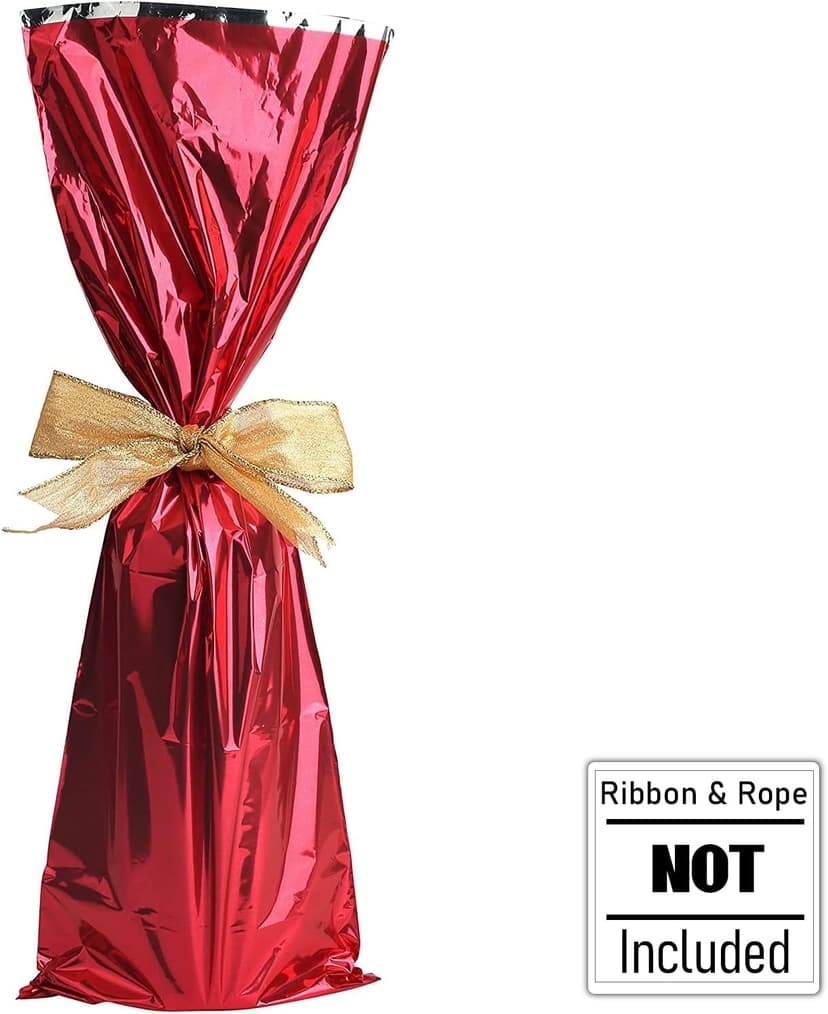 MT Products Metallic Mylar Wine Red Gift Bags for Bottles Sparkle Look - Great for a Wine Pull - (25 Pieces) (Ribbon and Rope Not Included)